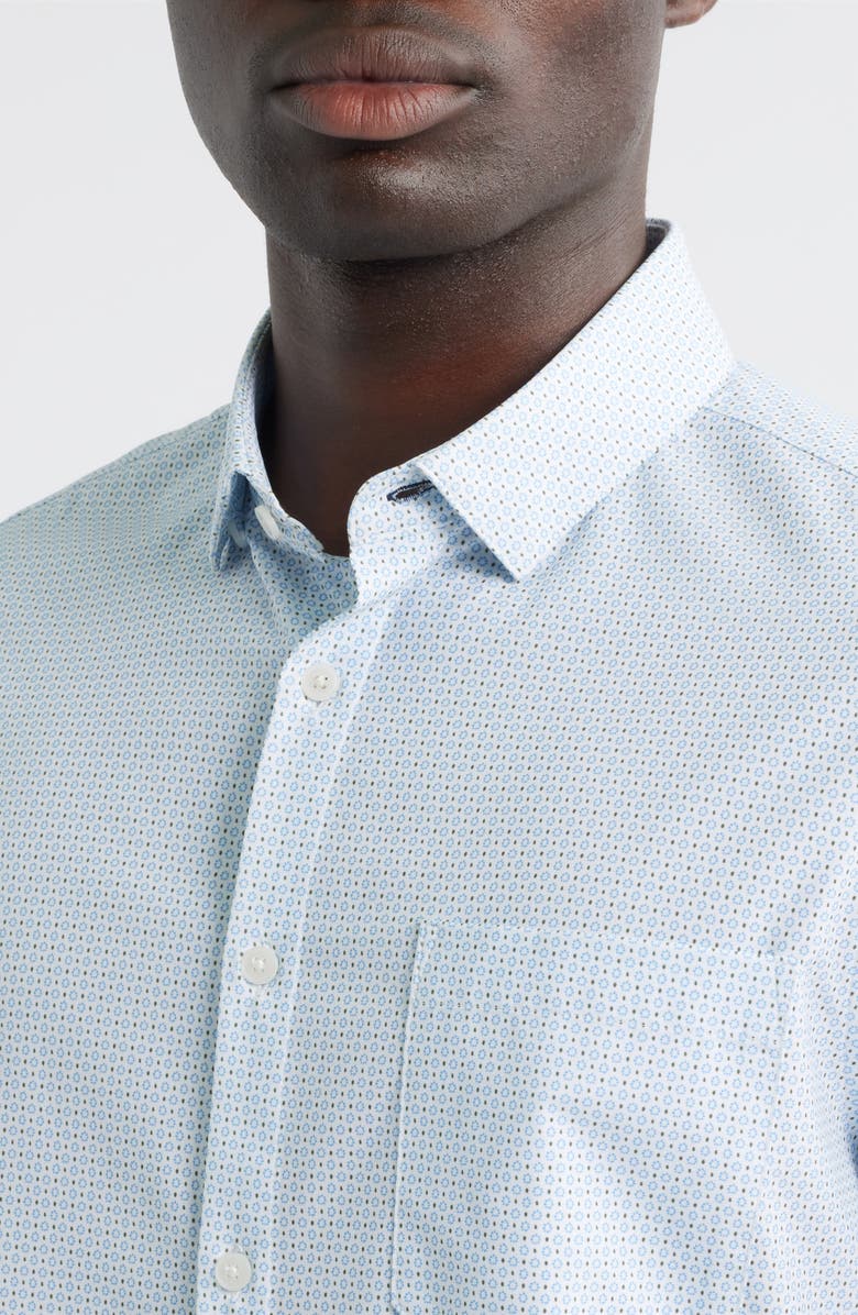 Mizzen+Main Leeward Trim Fit Microprint Short Sleeve Button-Up Shirt, Alternate, color, White Geo Bloom