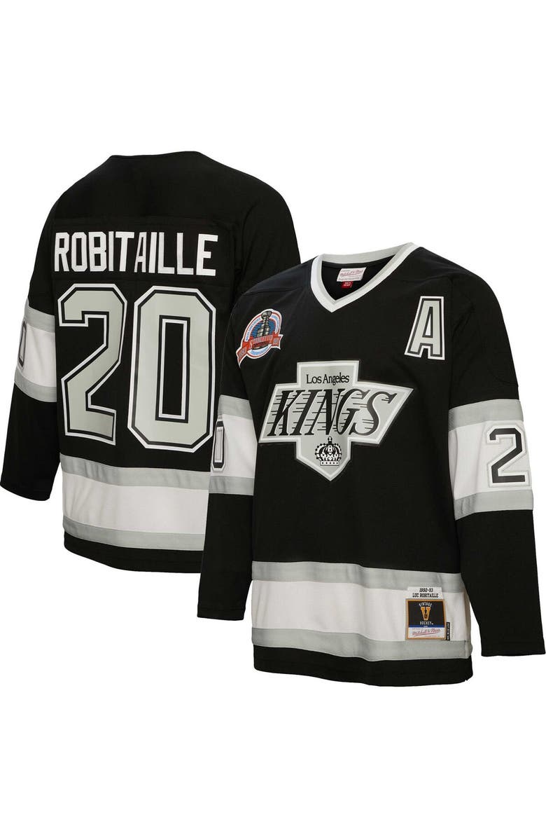 Mitchell & Ness Men's Mitchell & Ness Luc Robitaille Black Los Angeles Kings Alternate Captain Patch 1992/93 Blue Line Player Jersey, Main, color, 