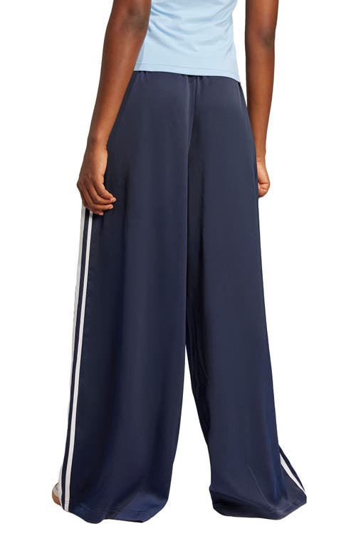 Shop Adidas Originals Recycled Polyester Satin Wide Leg Track Pants In Night Indigo