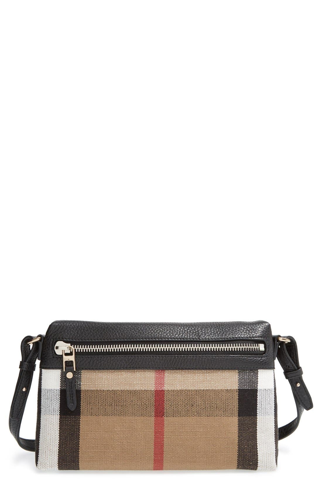 Burberry 'Small Farley' Canvas Check & Leather Clutch Bag, Main, color, 