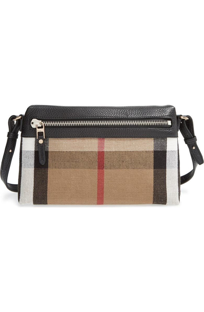 Burberry 'Small Farley' Canvas Check & Leather Clutch Bag, Main, color,