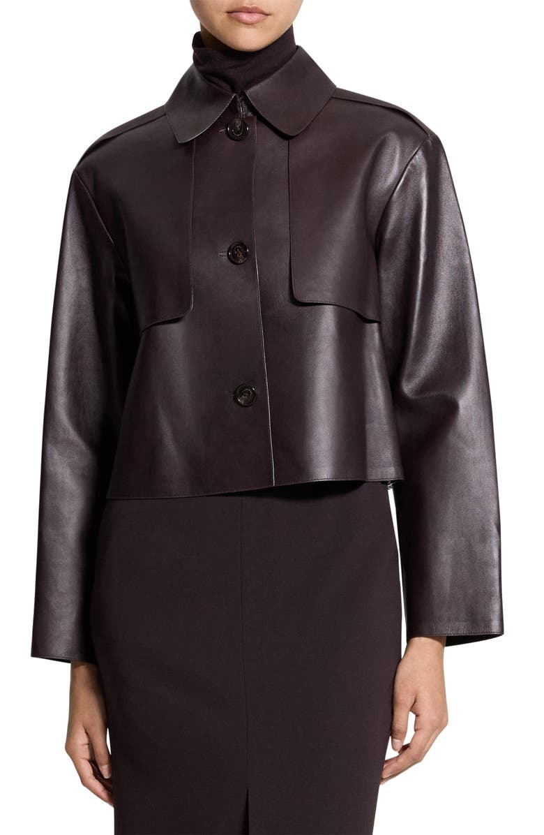 Theory Crop Leather Jacket, Main, color, Cacao - Daj