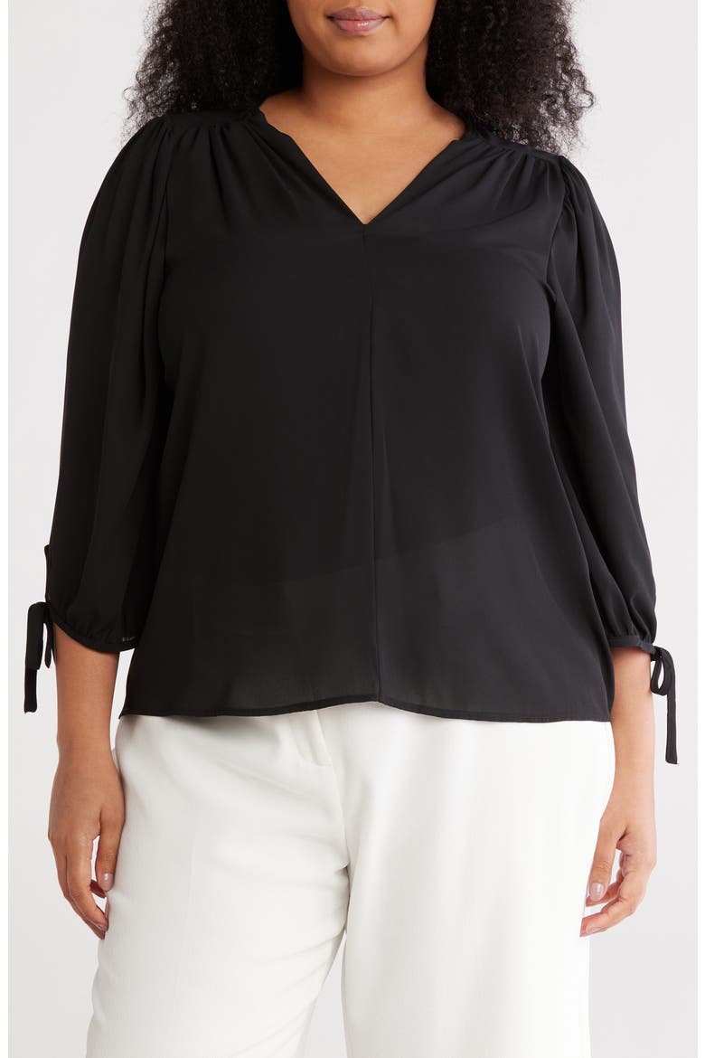 V-Neck Tie Sleeve Top, Main, color, BLACK