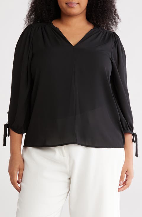 V-Neck Tie Sleeve Top (Plus)