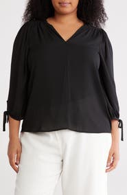 Renee C V-Neck Tie Sleeve Top