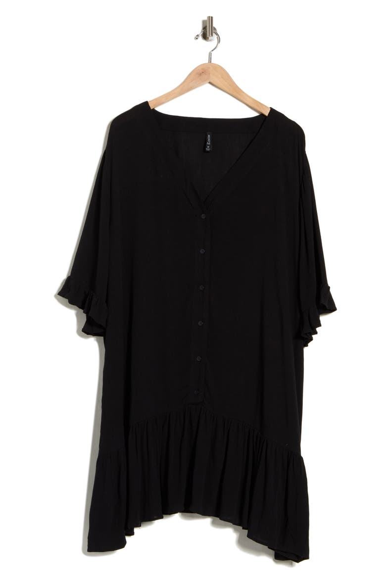 Ruffle Cover-Up Dress, Alternate, color, BLACK