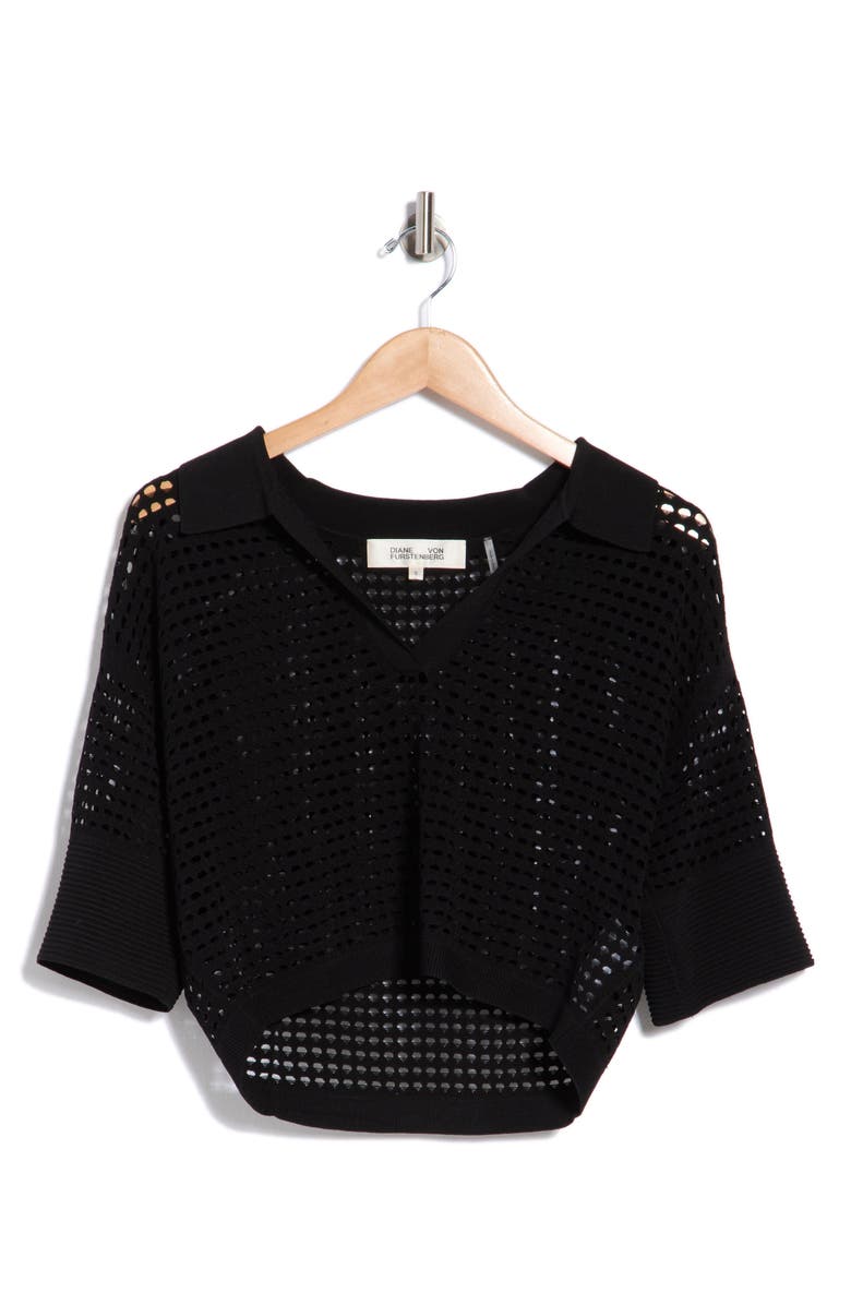 DVF Harper Knit Johnny Collar Top, Main, color, Black