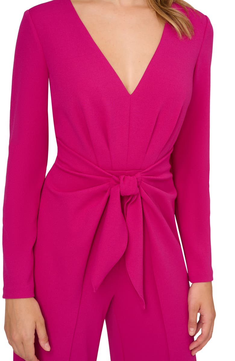 Adrianna Papell Tie Front Long Sleeve Wide Leg Stretch Crepe Jumpsuit, Alternate, color,