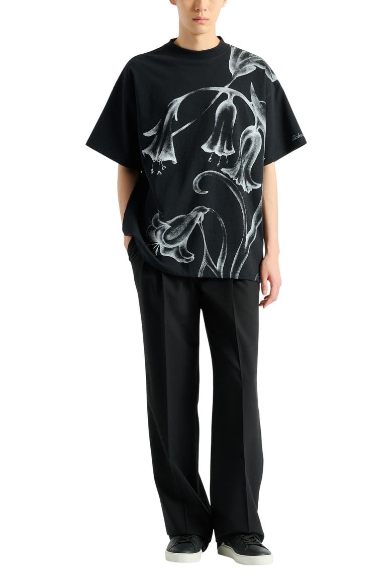 Printed Balmain Flower T-Shirt, Alternate, color, black