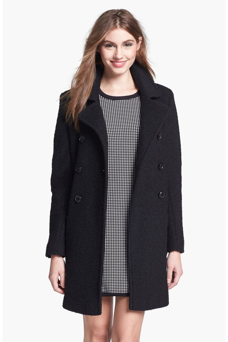 Double Breasted Bouclé Coat, Main, color, BLACK