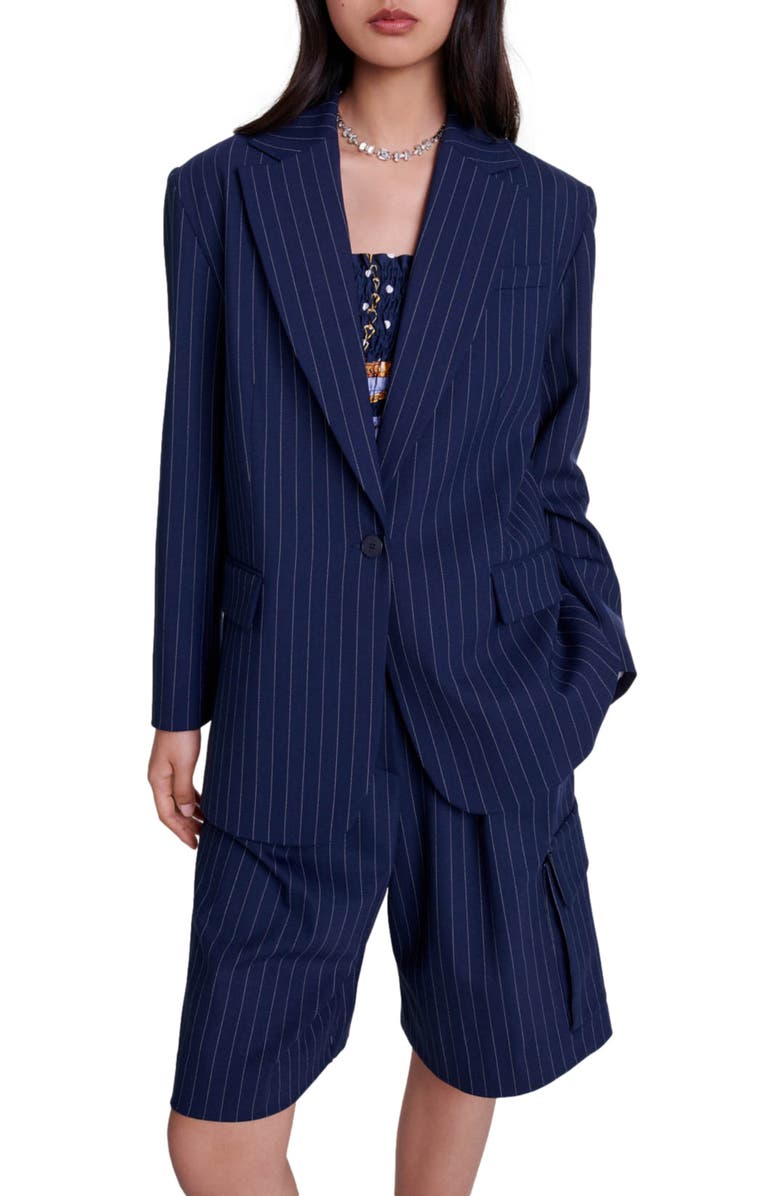 maje Striped suit jacket, Alternate, color,
