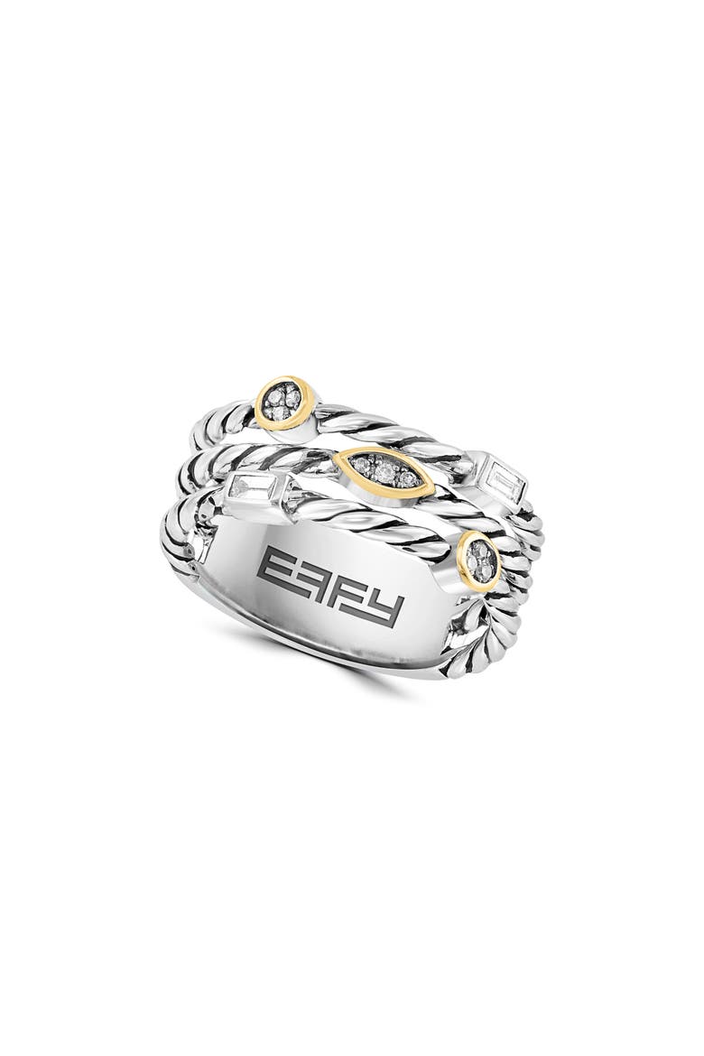 Sterling Silver & 14K Gold Diamond Twist Band Ring - 0.10ct., Main, color, WHITE