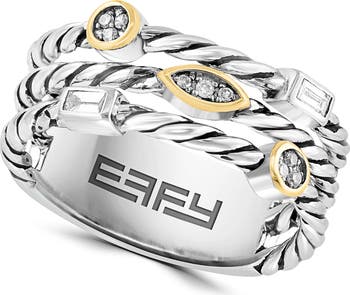 Sterling Silver & 14K Gold Diamond Twist Band Ring - 0.10ct.