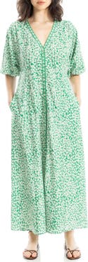 MAX STUDIO V-Neck Puff Sleeve Maxi Dress