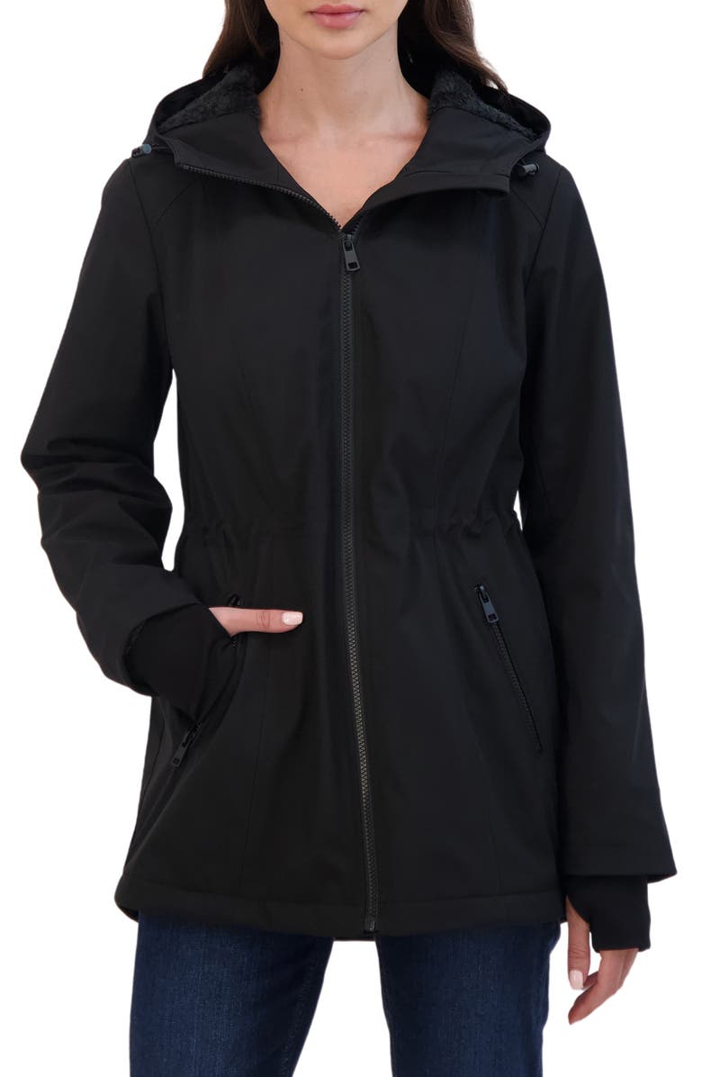 Sebby Water Resistant Faux Fur Lined Hooded Softshell Jacket, Main, color, 