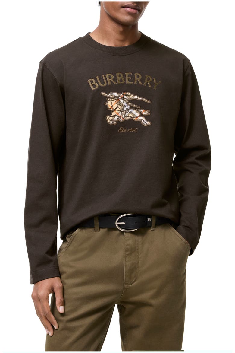 Knight Check Cotton Long-sleeve T-shirt, Main, color, Chocolate brown