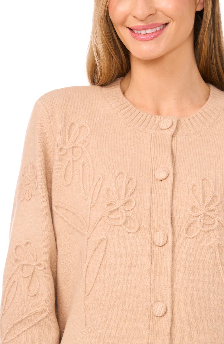 CeCe Floral Soutache Cardigan, Alternate, color, Sandcastle