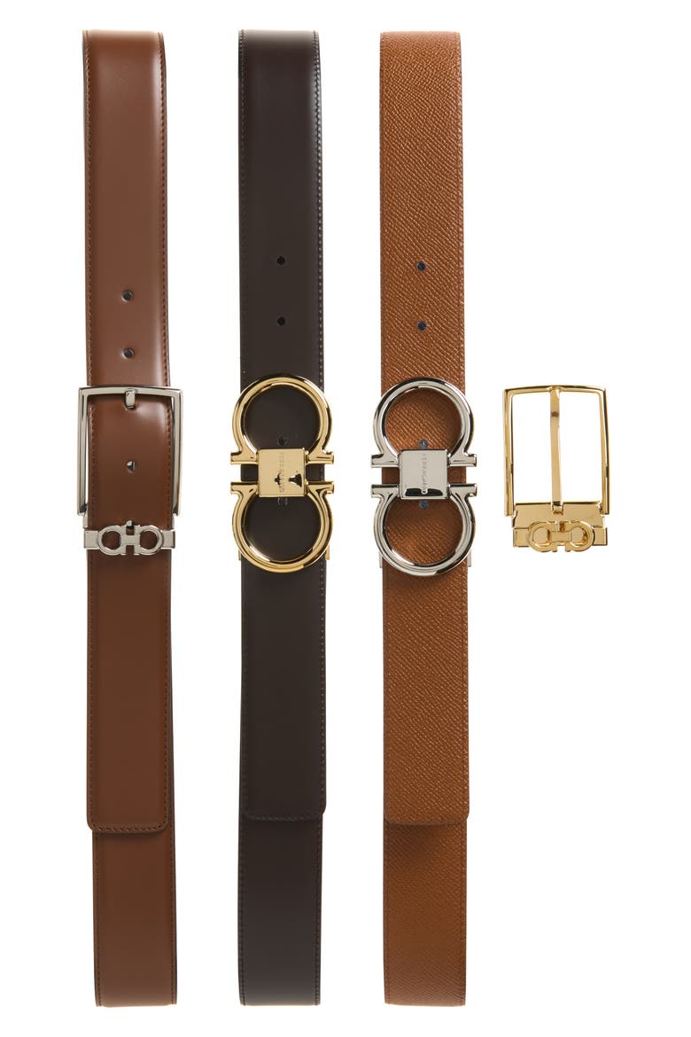 Set of 3 Reversible Leather Belts with Interchangeable Buckles, Alternate, color, BLACK/BROWN/BLUE MULTI