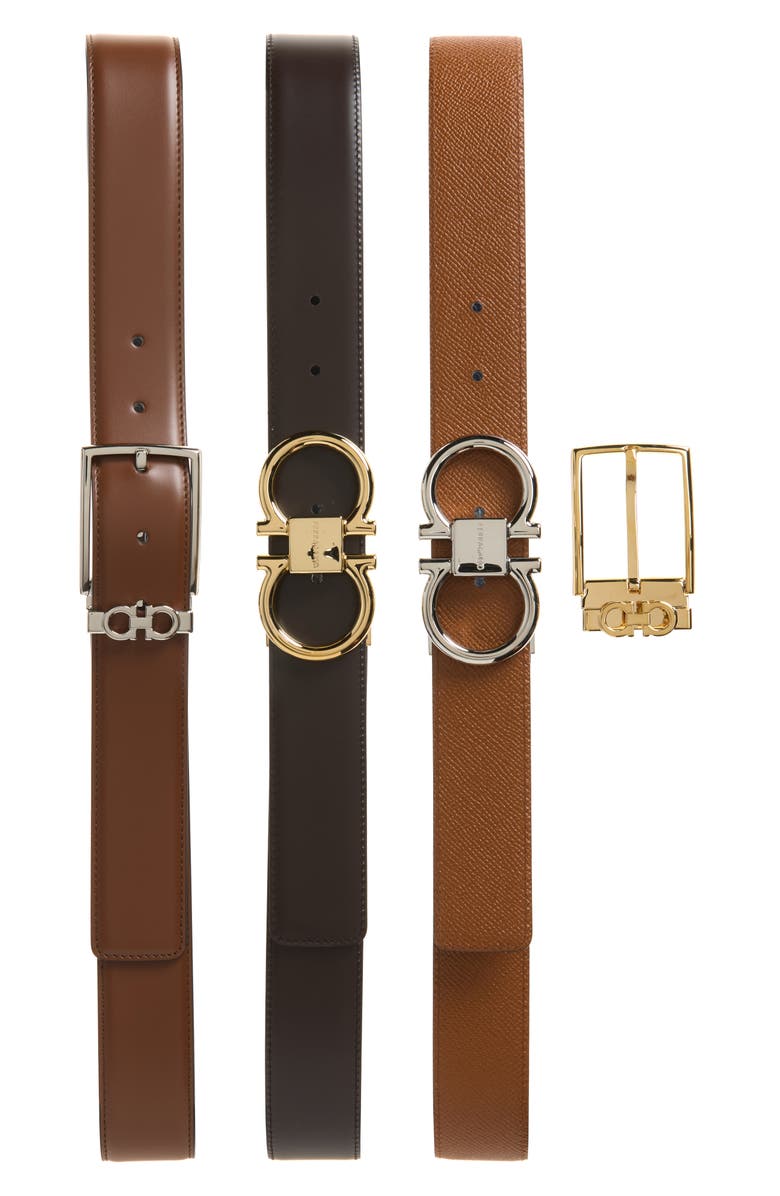 FERRAGAMO Set of 3 Reversible Leather Belts with Interchangeable Buckles, Alternate, color, Black/Brown/Blue Multi