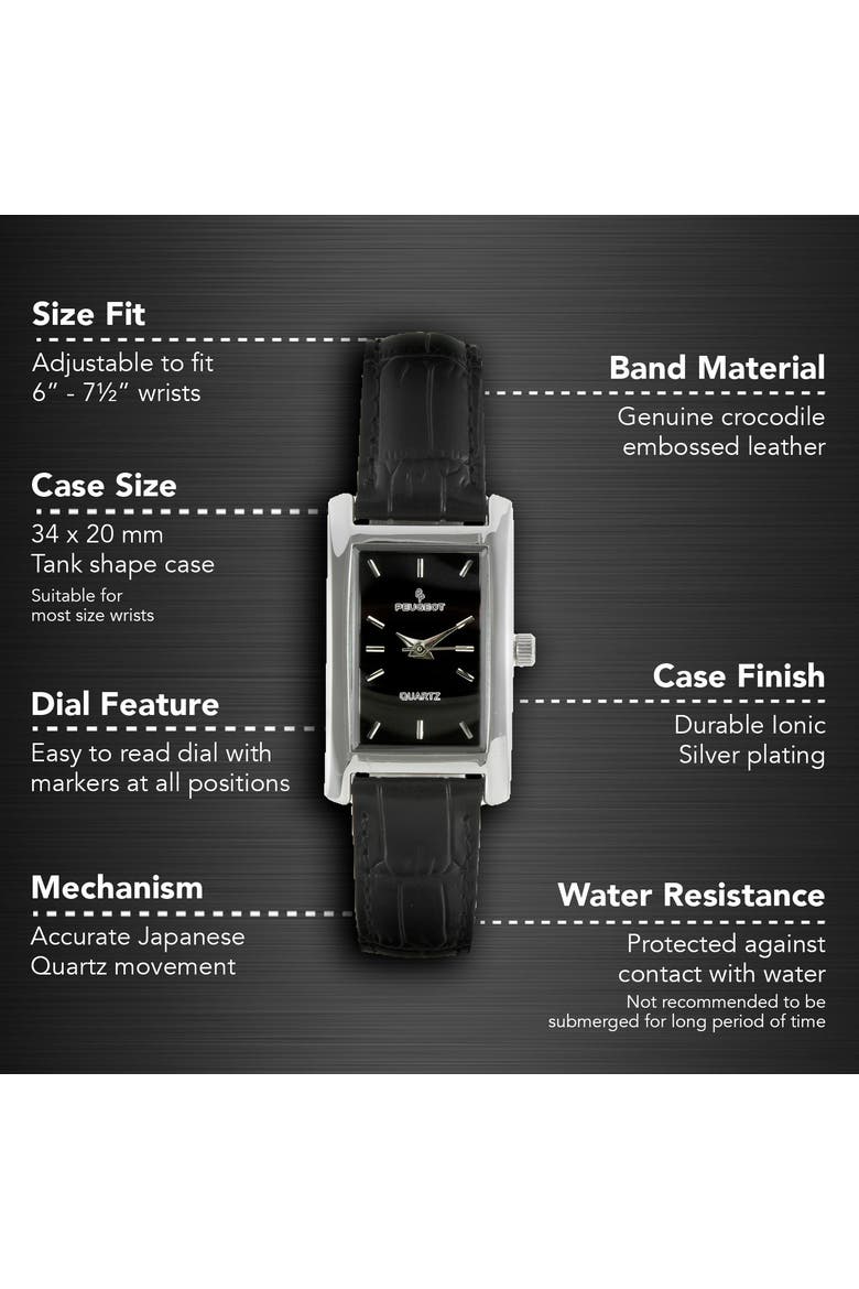 Classic Rectangular Contour Leather Watch- 34x20MM, Alternate, color, Black