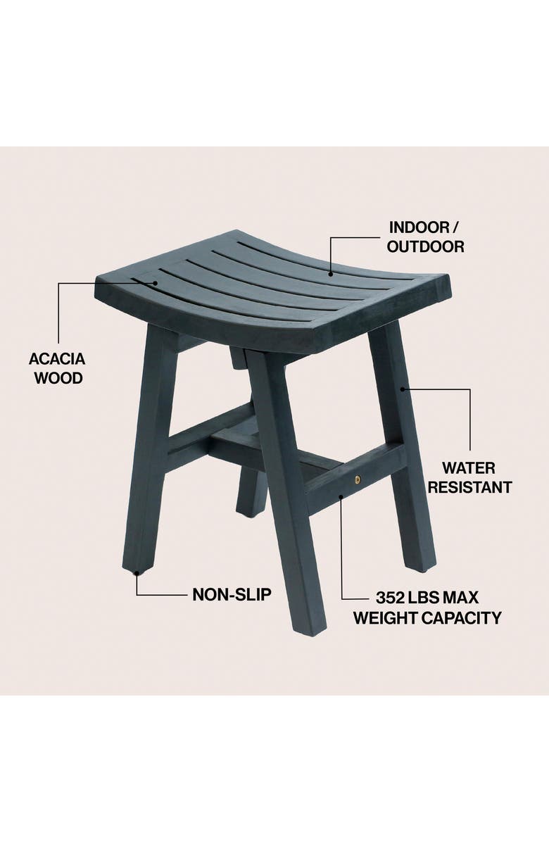 JONATHAN Y Tamlyn 15.75" Traditional Classic Slatted Solid Acacia Wood Indoor/Outdoor Shower Stool, Alternate, color, Black