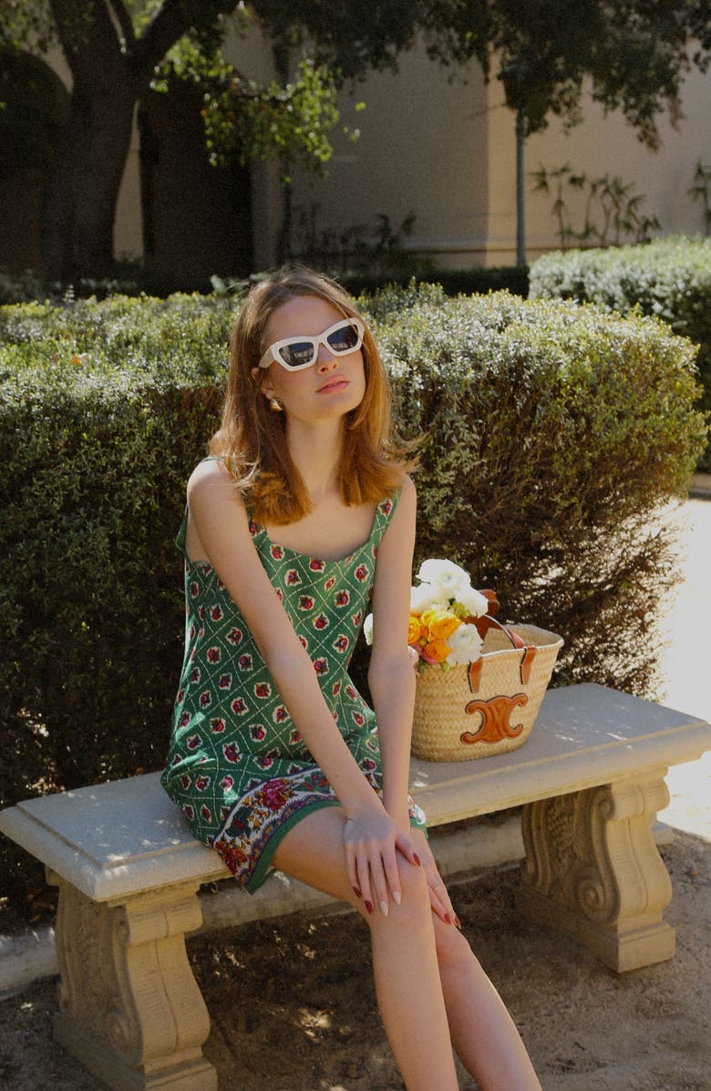 WAYF Eden Print Sleeveless Linen Blend Minidress, Alternate, color, Green Scarf