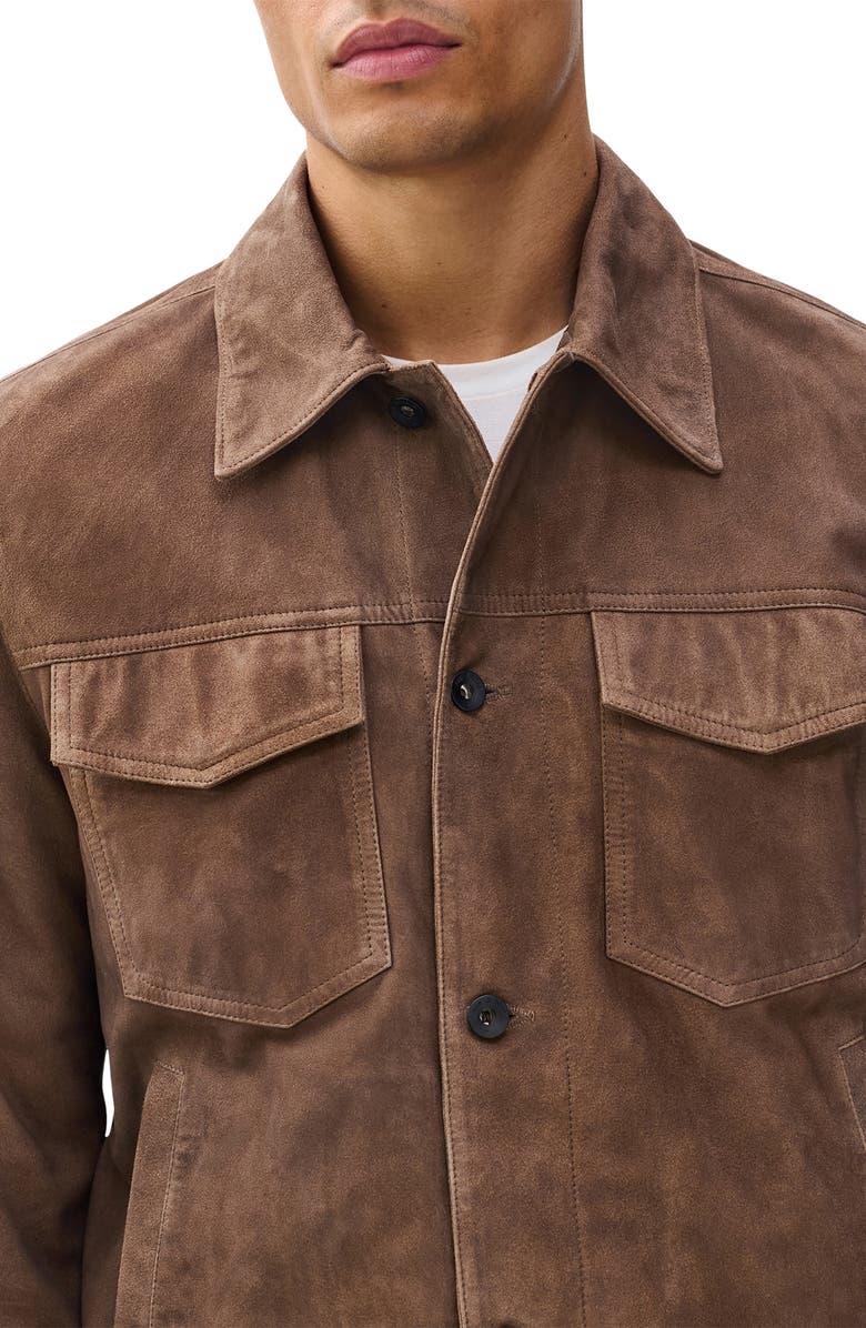 rag & bone Water Repellent Goatskin Suede Trucker Jacket, Alternate, color, Light Brown