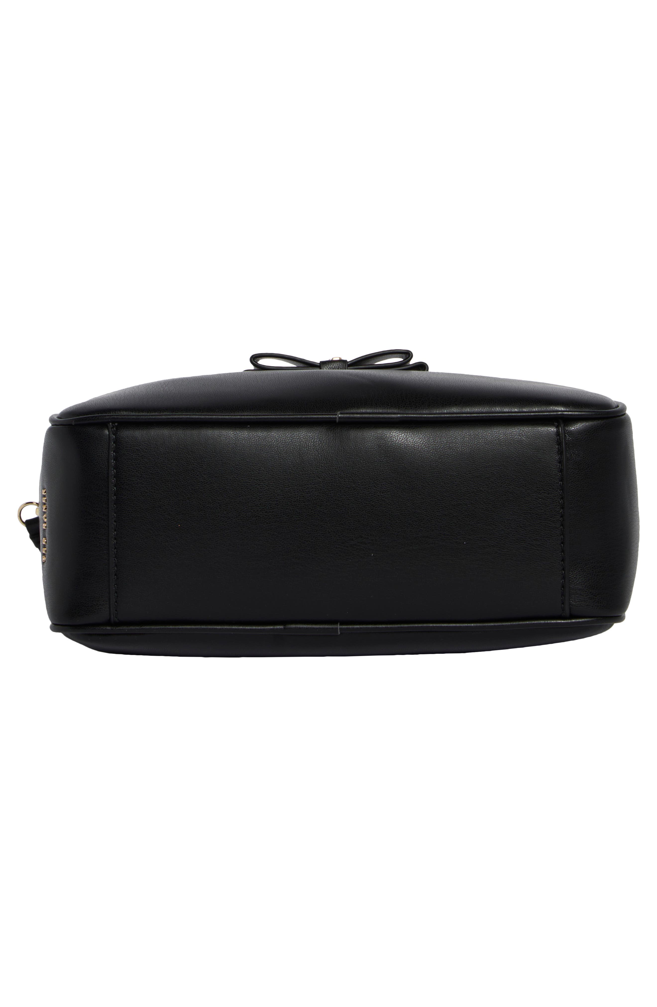 Trisha Bow Faux Leather Crossbody Bag, Alternate, color, BLACK