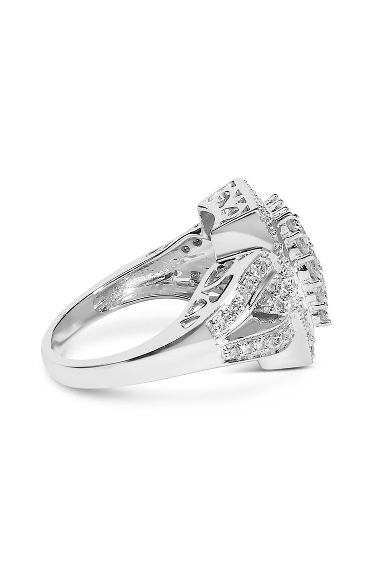 10K Gold 1.0 Ctw Diamond Cluster Halo Flared Band Cocktail Ring, Alternate, color, White Gold