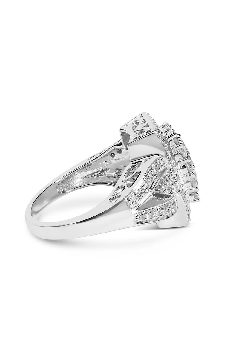Haus of Brilliance 10K Gold 1.0 Cttw Diamond Cluster Halo Flared Band Cocktail Ring, Alternate, color, White Gold