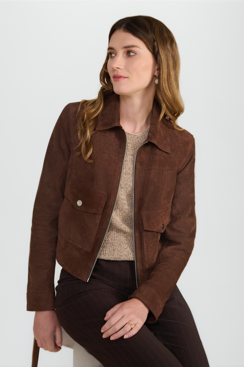 Isabella Suede Jacket, Alternate, color, Chestnut