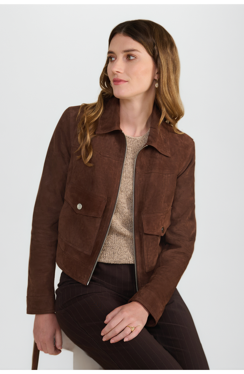 Furniq UK Isabella Suede Jacket, Alternate, color, Brown