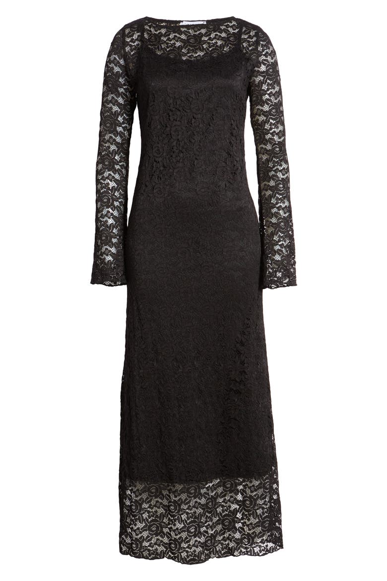Lace Overlay Long Sleeve Dress, Alternate, color, BLACK
