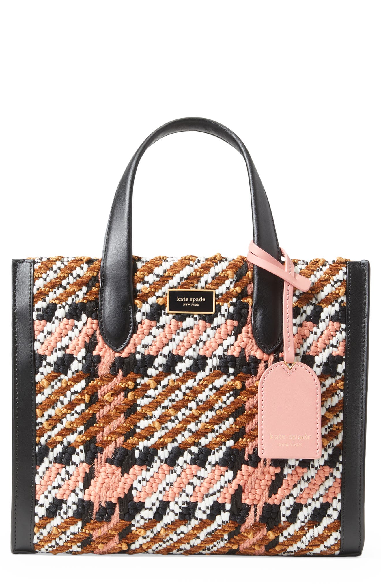 manhattan plaid chunky woven fabric tote, Main, color, DANCER PINK MULTI