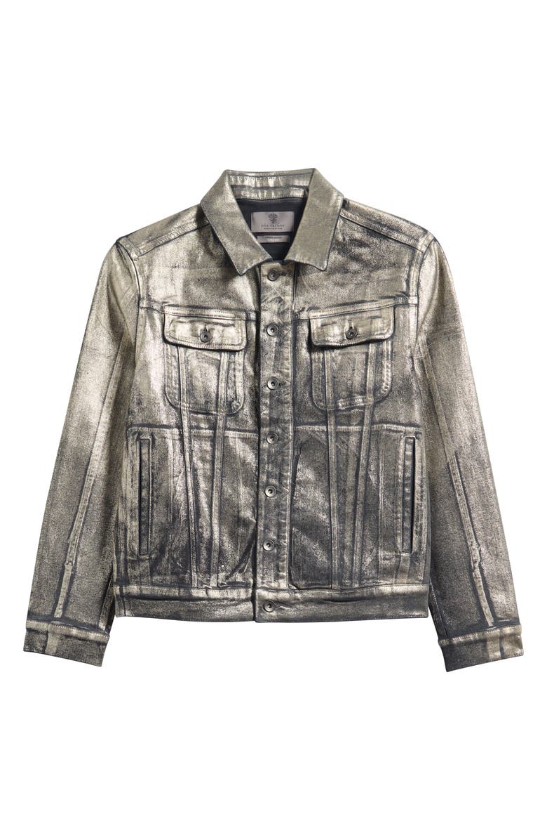 John Varvatos Anthony Foil Trucker Jacket, Alternate, color, Metal Grey