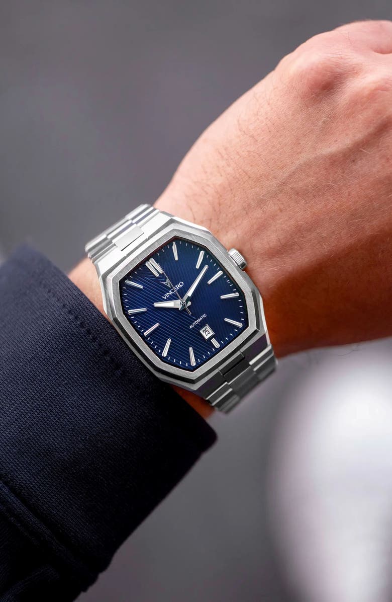 Vincero Inception Blue Shift Automatic Bracelet Watch, 38mm, Alternate, color, Blue