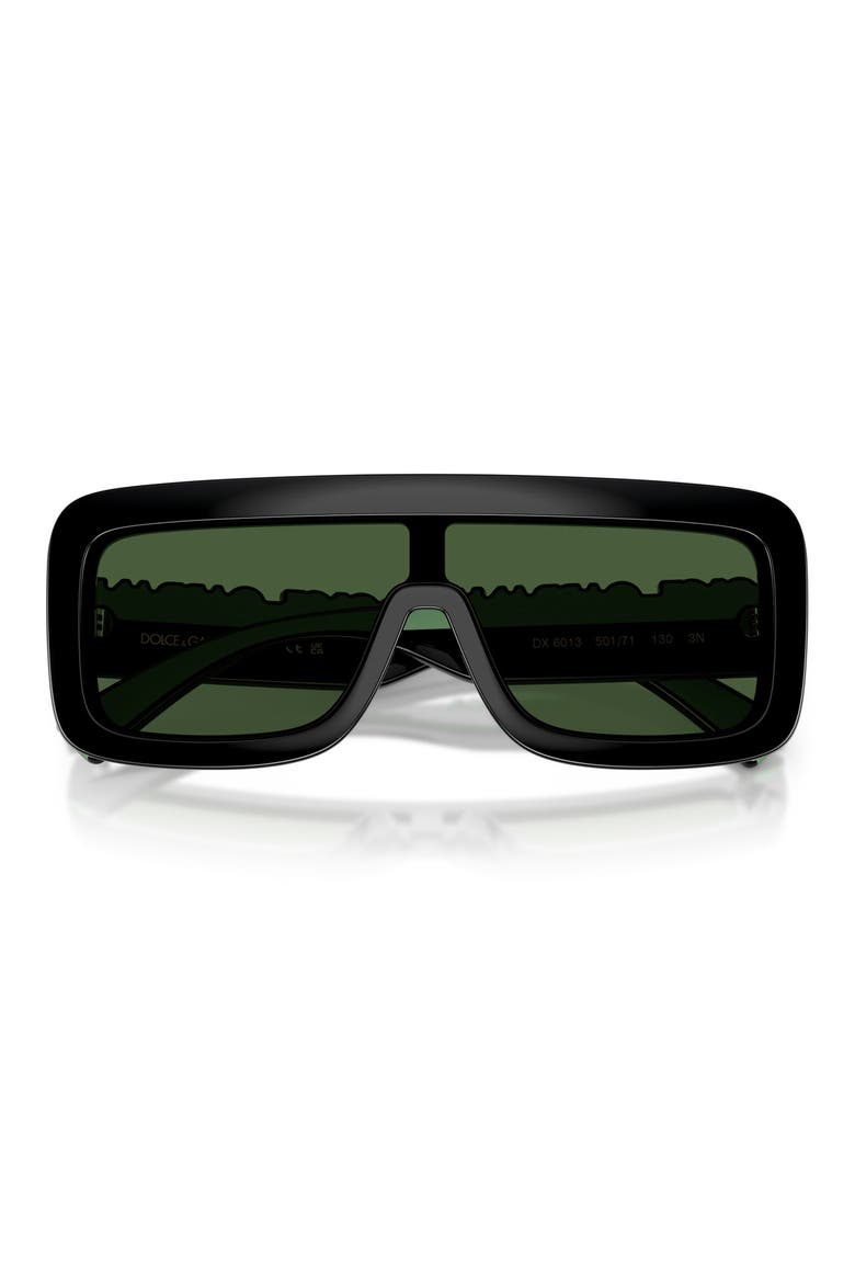 Kids' 118mm Rectangular Shield Sunglasses, Alternate, color, BLACK / DARK GREEN