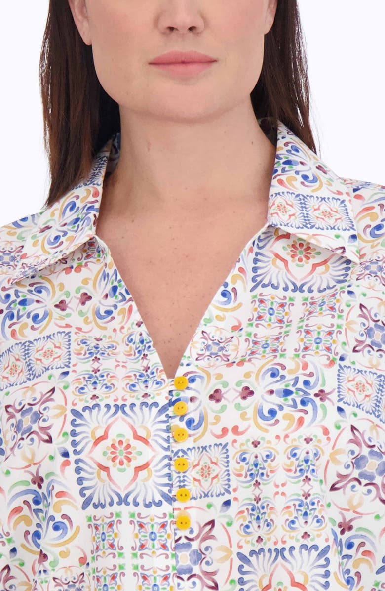 Foxcroft Alexis Watercolor Print Smocked Sleeve Cotton Popover Top, Alternate, color, 