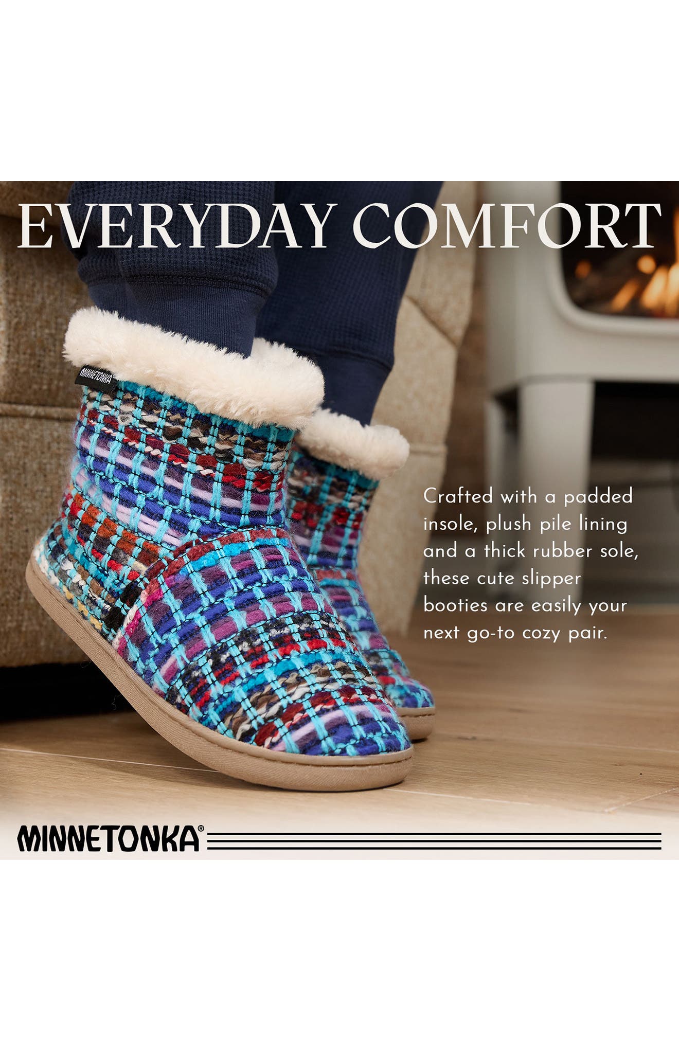 Minnetonka Betty Faux Fur Lined Slipper Bootie, Alternate, color, Turquoise Multi