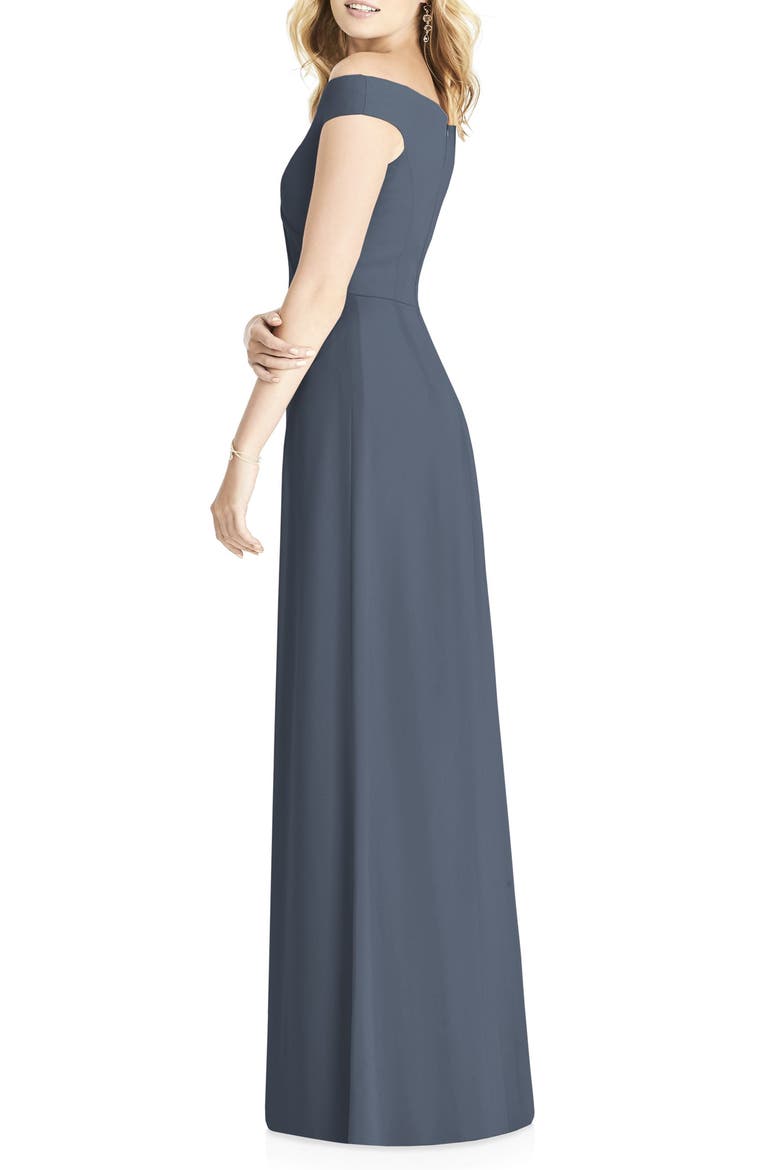 Off the Shoulder Chiffon A-Line Gown, Alternate, color, SILVERSTONE