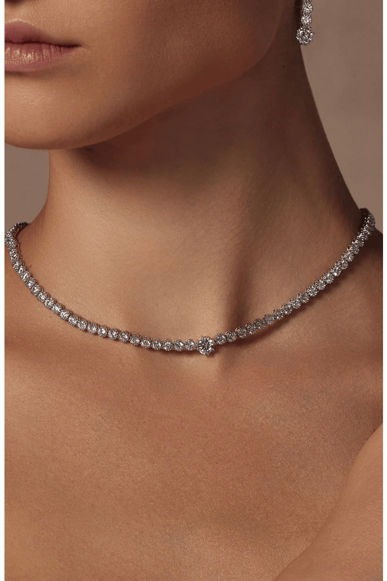 Celeste Tennis Necklace & Earring Set Dainty Trendy Gift, Alternate, color, Silver