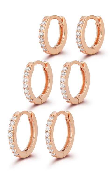Set of 3 Cubic Zirconia Huggie Hoop Earrings