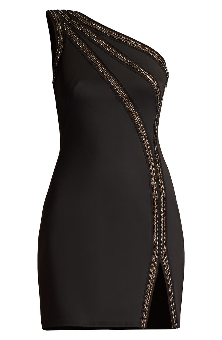 SHO by Tadashi Shoji Bead Detail One-Shoulder Cocktail Dress, Alternate, color, Black