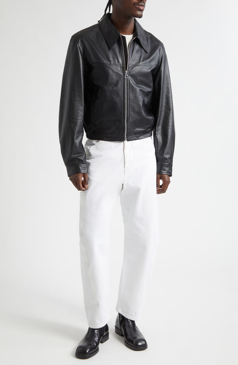 Lemaire Leather Blouson Biker Jacket, Alternate, color, Black