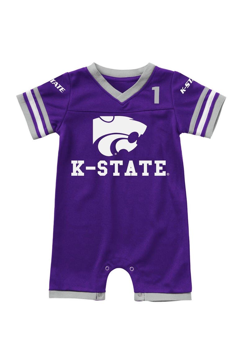 Newborn & Infant Colosseum Purple Kansas State Wildcats Bumpo Football Logo Romper, Main, color, Purple