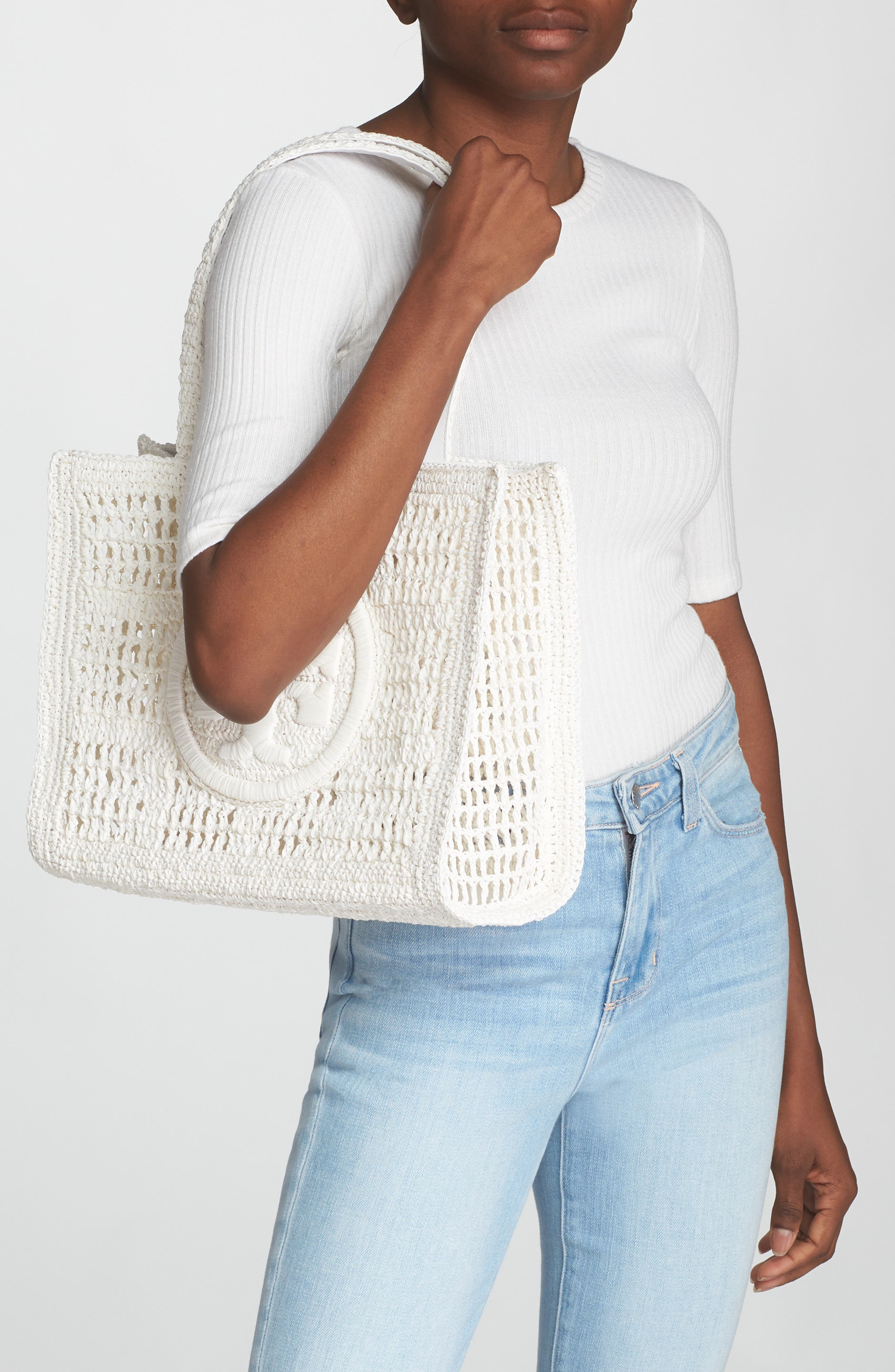 Ella Small Hand Crochet Tote, Alternate, color, WHITE