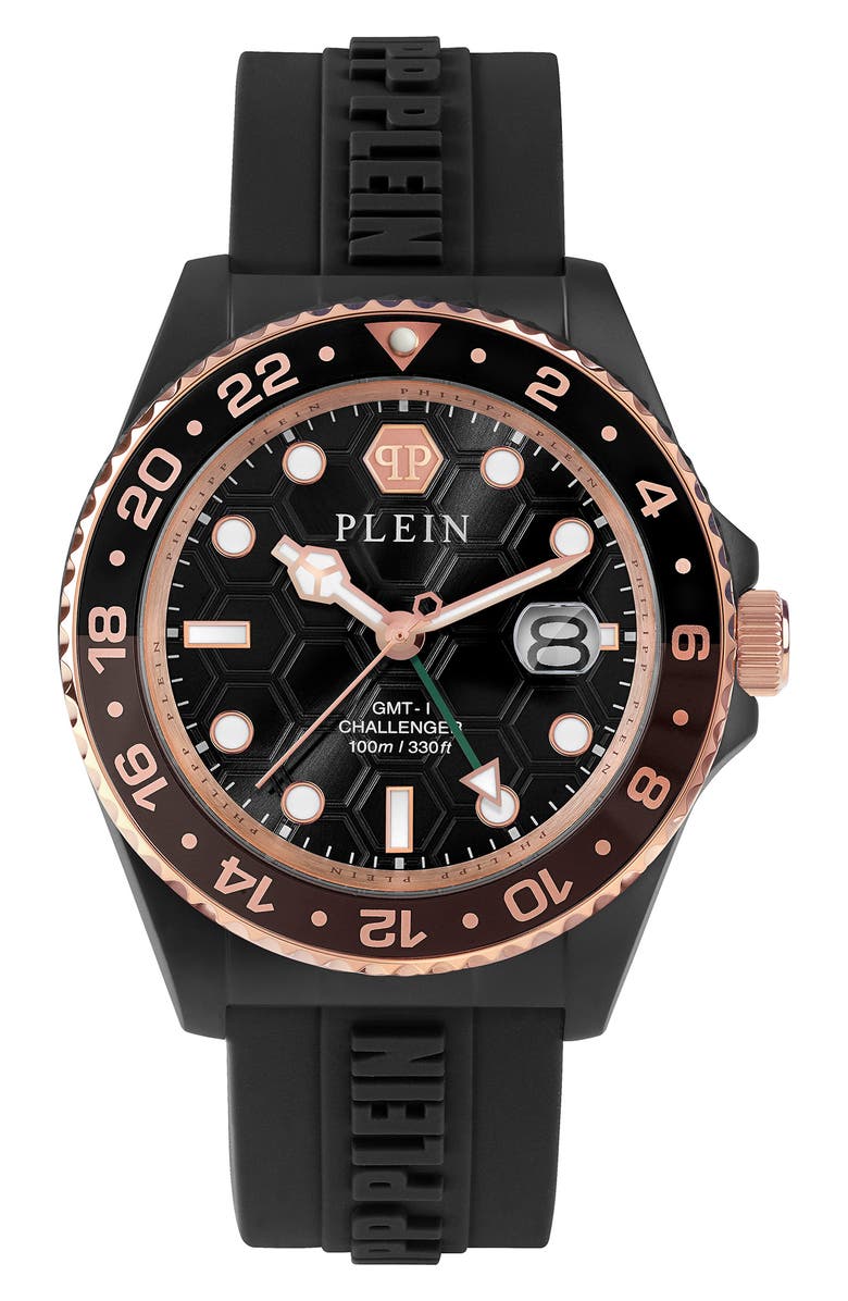 PHILIPP PLEIN GMT-I Challenger Silicone Strap Watch, 44mm, Main, color,