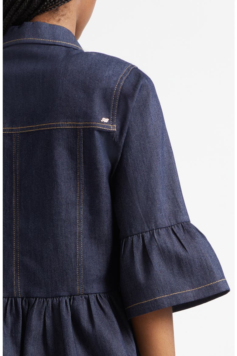Mandie Denim Peplum Shirt Jacket, Alternate, color, INDIGO