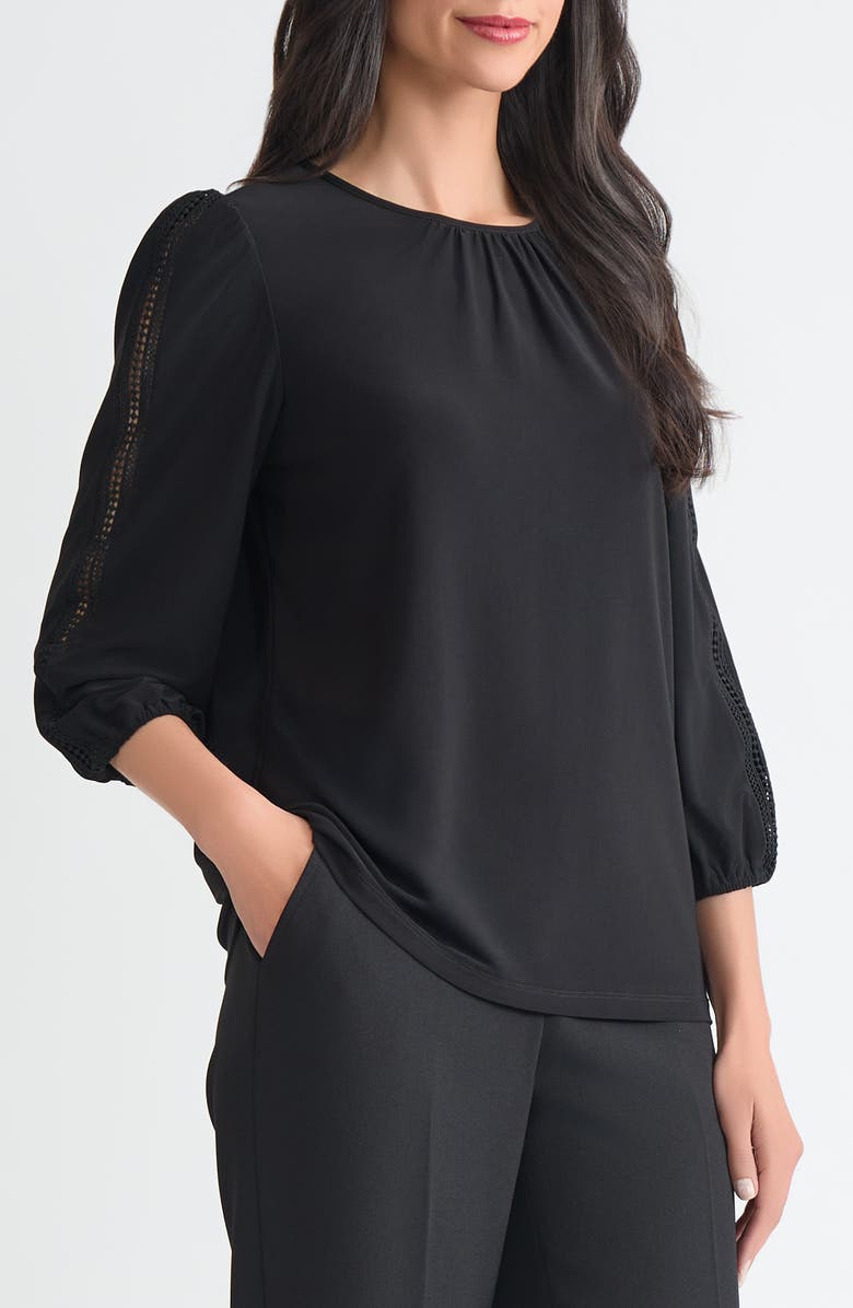 KASPER Lace Inset Blouson Sleeve Top, Alternate, color, 