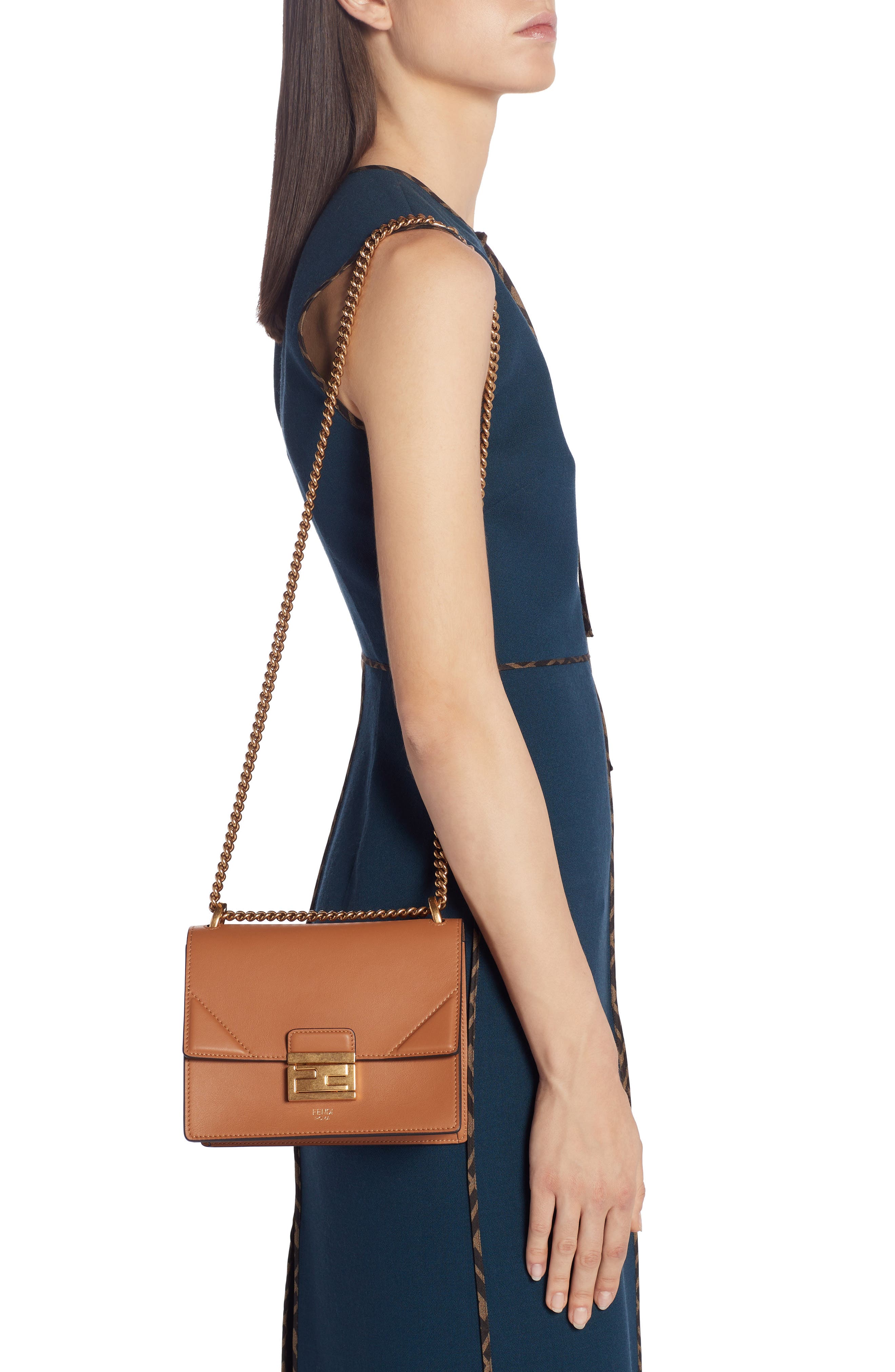 Fendi Small Kan U Leather Shoulder Bag, Alternate, color, 